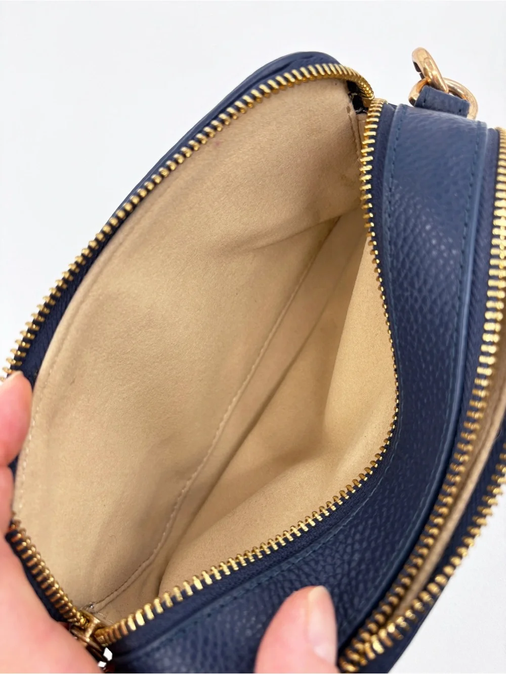 TORY BURCH Mini Miller Crossbody Bag Navy Blue Pebbled Leather